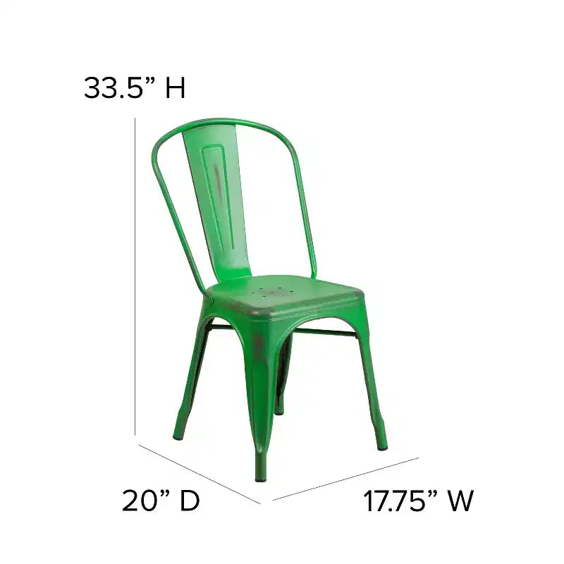 Chaise empilable Emma et Oliver en métal vieilli coloré de qualité commerciale pour l'intérieur et l'extérieur