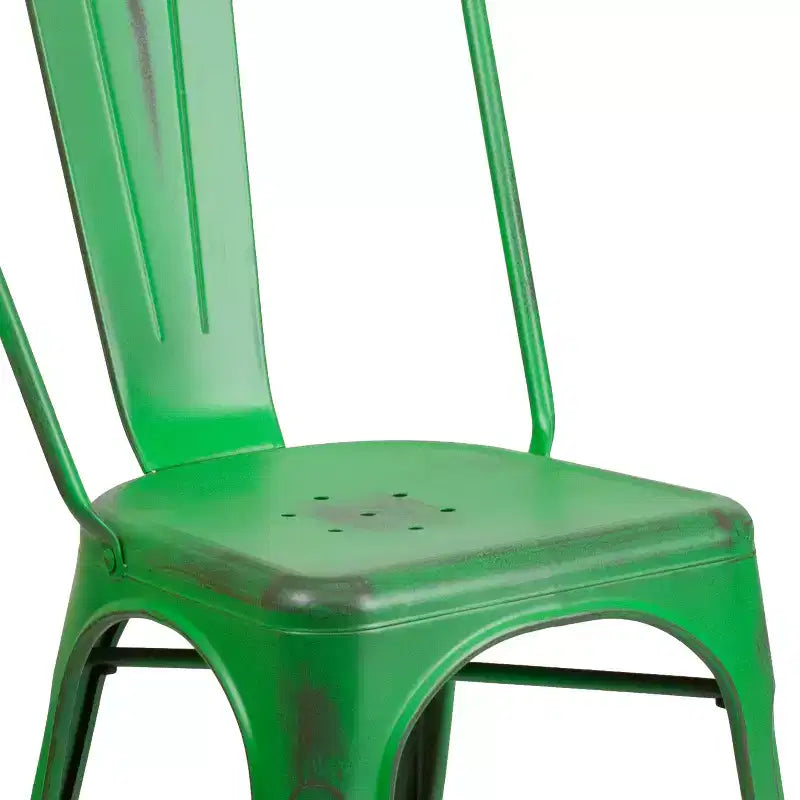 Chaise empilable Emma et Oliver en métal vieilli coloré de qualité commerciale pour l'intérieur et l'extérieur