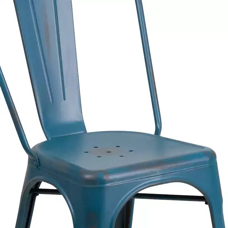 Chaise empilable Emma et Oliver en métal vieilli coloré de qualité commerciale pour l'intérieur et l'extérieur