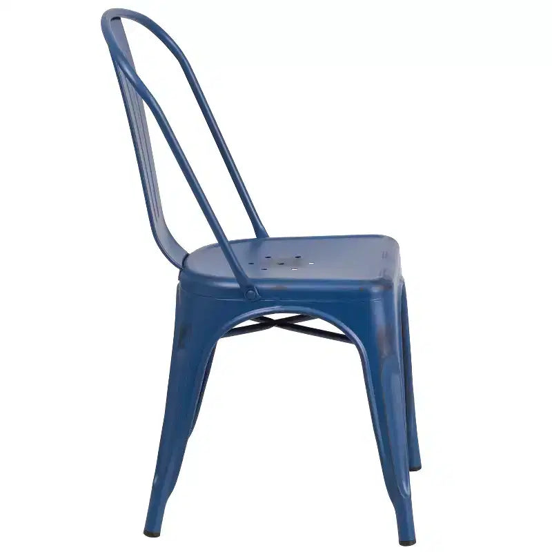Chaise empilable Emma et Oliver en métal vieilli coloré de qualité commerciale pour l'intérieur et l'extérieur