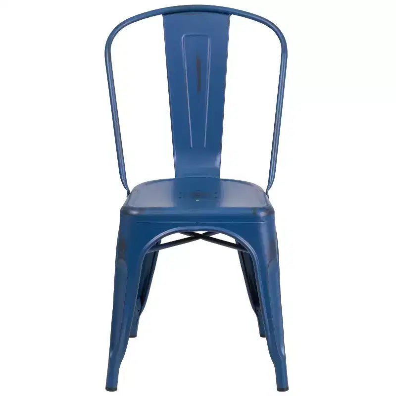 Chaise empilable Emma et Oliver en métal vieilli coloré de qualité commerciale pour l'intérieur et l'extérieur