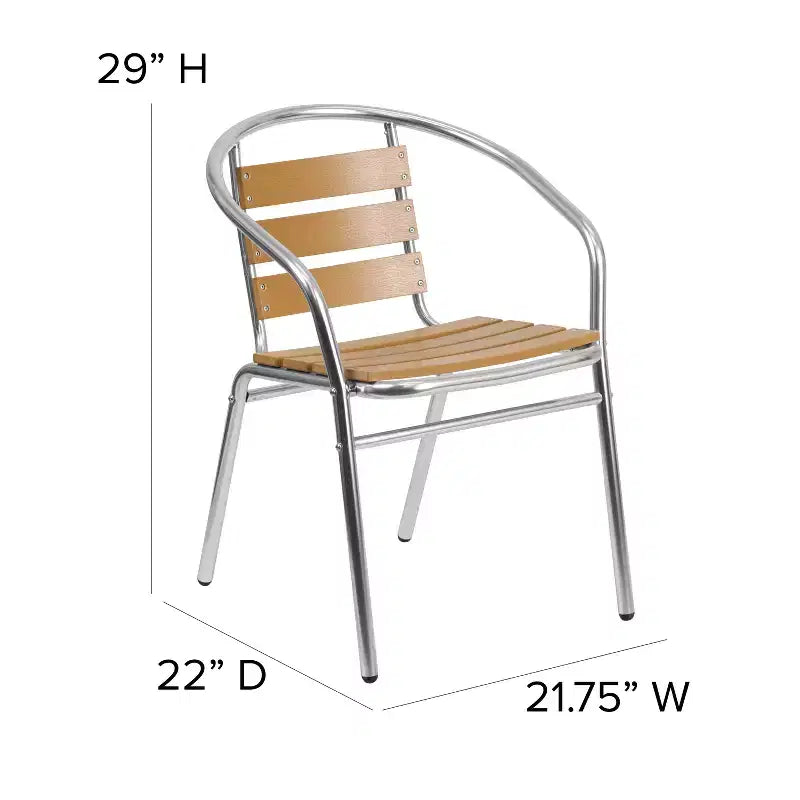 Chaise empilable Emma et Oliver en aluminium intérieur-extérieur avec dossier à trois lattes imitation teck