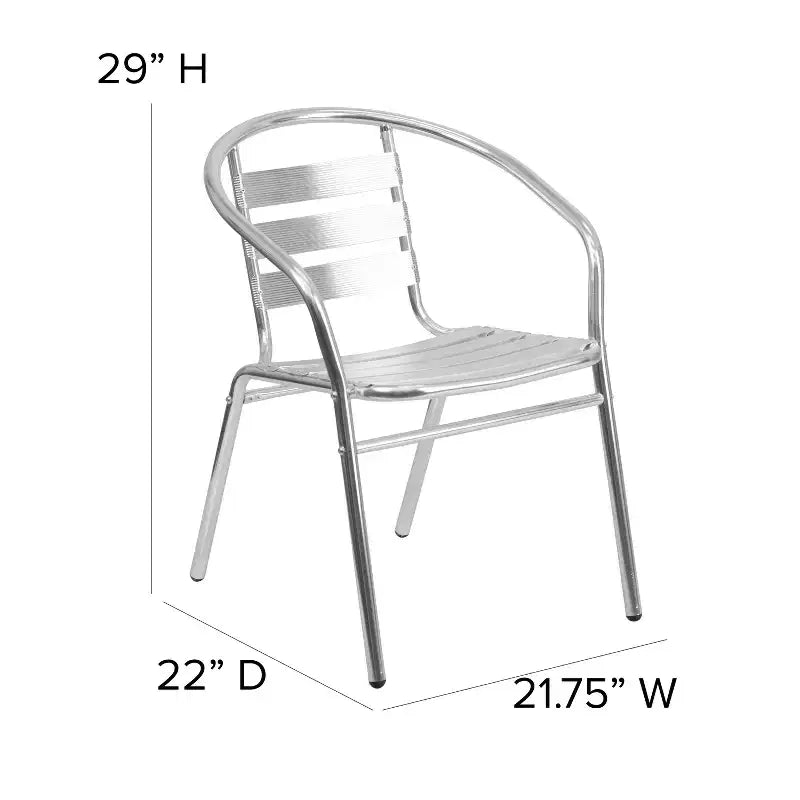 Chaise empilable Emma et Oliver en aluminium, pour l'intérieur et l'extérieur, avec dossier à trois lattes et accoudoirs