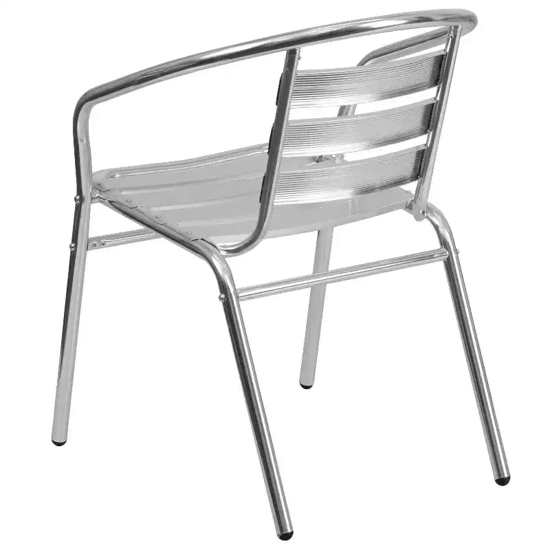 Chaise empilable Emma et Oliver en aluminium, pour l'intérieur et l'extérieur, avec dossier à trois lattes et accoudoirs