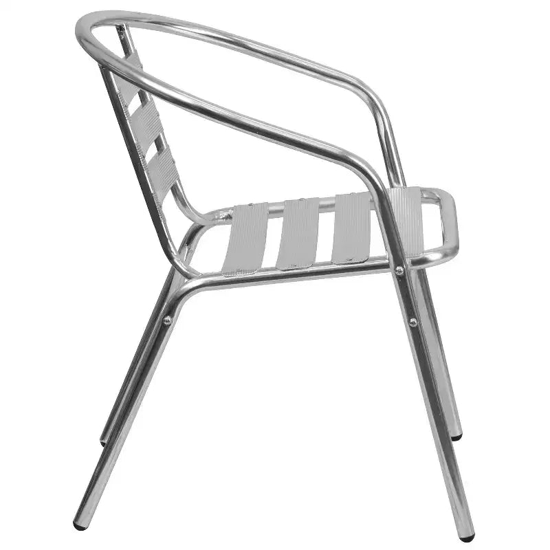 Chaise empilable Emma et Oliver en aluminium, pour l'intérieur et l'extérieur, avec dossier à trois lattes et accoudoirs