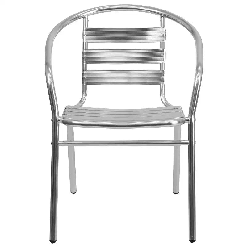 Chaise empilable Emma et Oliver en aluminium, pour l'intérieur et l'extérieur, avec dossier à trois lattes et accoudoirs
