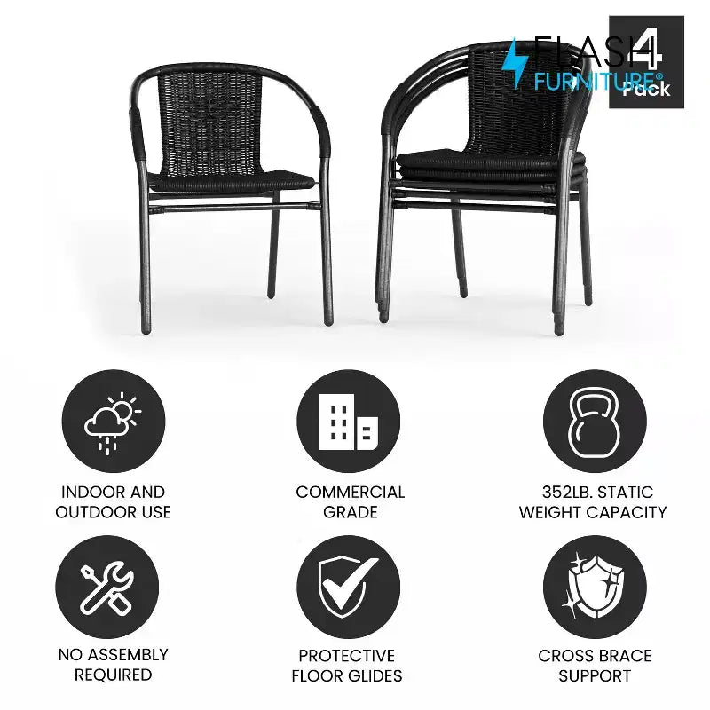 Flash Furniture Lila Lot de 4 chaises empilables en rotin pour restaurant, intérieur/extérieur
