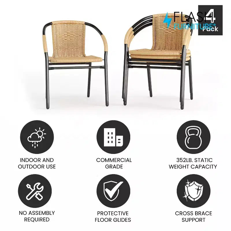 Flash Furniture Lila Lot de 4 chaises empilables en rotin pour restaurant, intérieur/extérieur