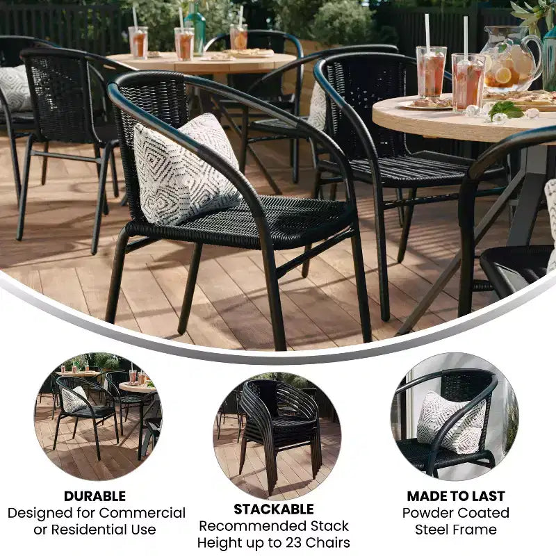 Flash Furniture Lila Lot de 4 chaises empilables en rotin pour restaurant, intérieur/extérieur