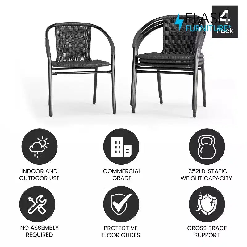 Flash Furniture Lila Lot de 4 chaises empilables en rotin pour restaurant, intérieur/extérieur