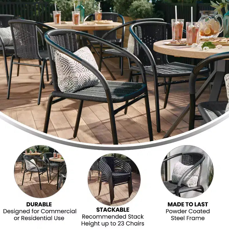 Flash Furniture Lila Lot de 4 chaises empilables en rotin pour restaurant, intérieur/extérieur