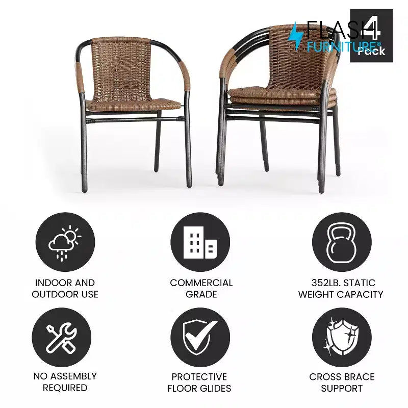 Flash Furniture Lila Lot de 4 chaises empilables en rotin pour restaurant, intérieur/extérieur