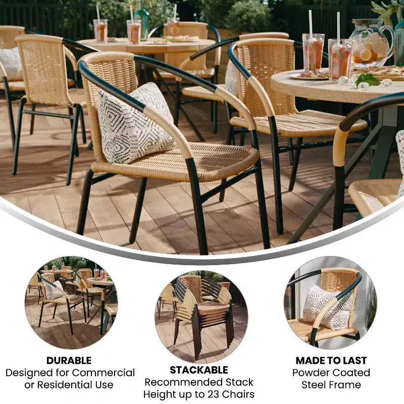 Flash Furniture Lila Lot de 4 chaises empilables en rotin pour restaurant, intérieur/extérieur