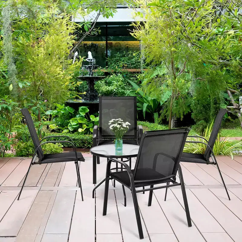 Costway Lot de 4 Chaises de Patio Jardin avec Accoudoir Marron/Beige/Gris