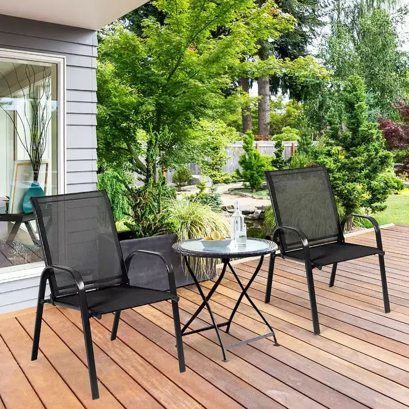 Costway Lot de 4 Chaises de Patio Jardin avec Accoudoir Marron/Beige/Gris