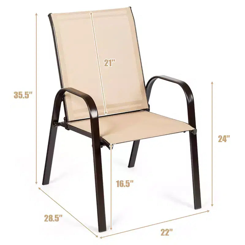 Costway Lot de 4 Chaises de Patio Jardin avec Accoudoir Marron/Beige/Gris