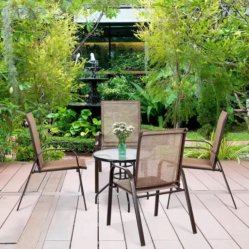 Costway Lot de 4 Chaises de Patio Jardin avec Accoudoir Marron/Beige/Gris