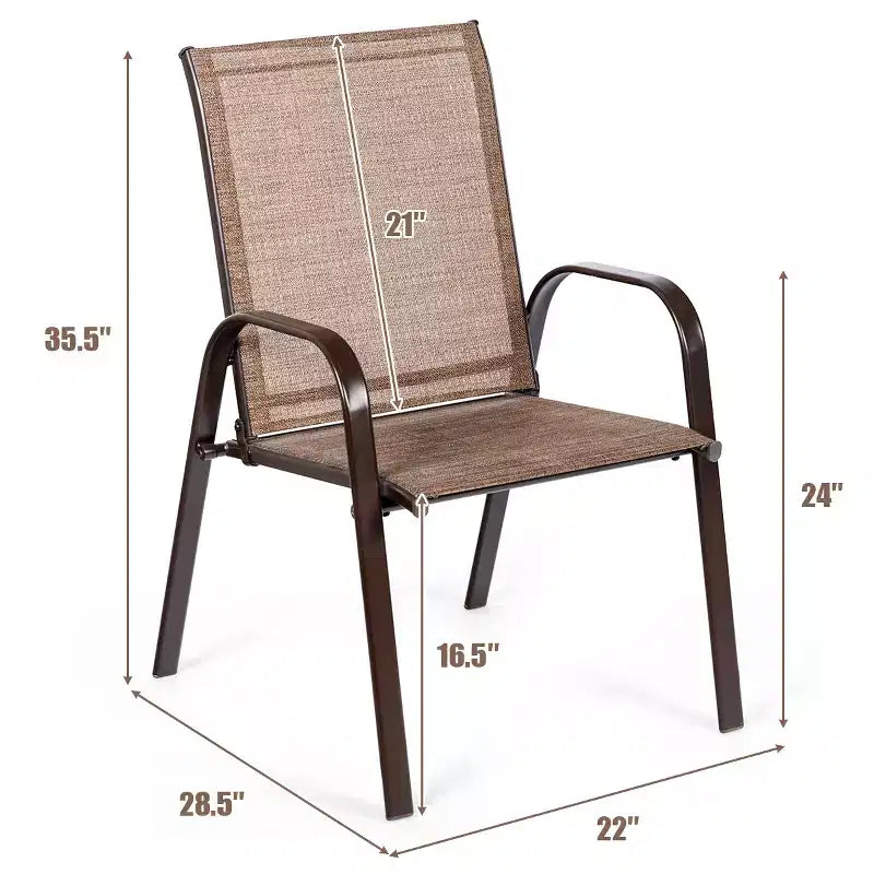 Costway Lot de 4 Chaises de Patio Jardin avec Accoudoir Marron/Beige/Gris