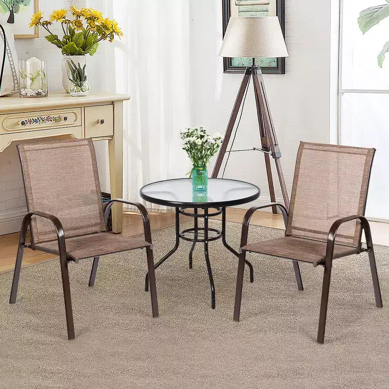 Costway Lot de 4 Chaises de Patio Jardin avec Accoudoir Marron/Beige/Gris