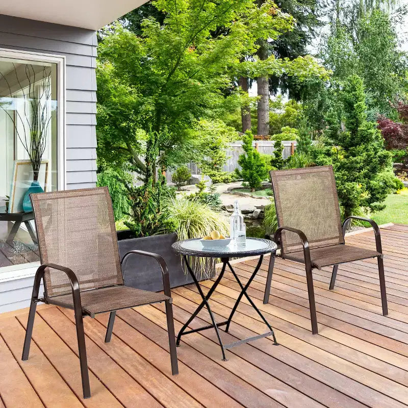 Costway Lot de 4 Chaises de Patio Jardin avec Accoudoir Marron/Beige/Gris