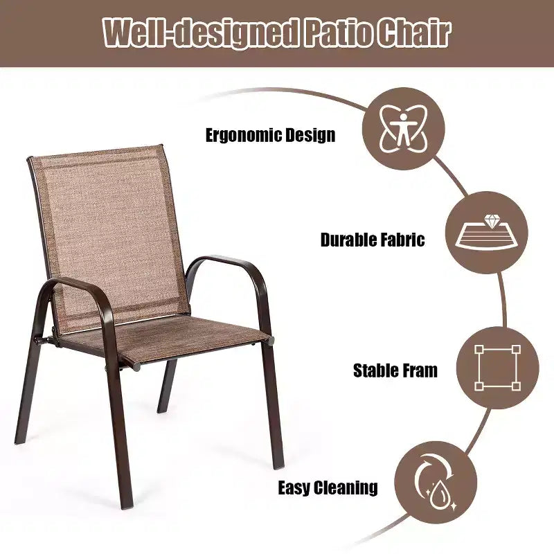 Costway Lot de 4 Chaises de Patio Jardin avec Accoudoir Marron/Beige/Gris