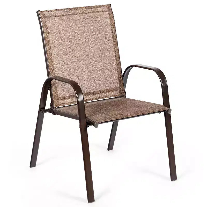 Costway Lot de 4 Chaises de Patio Jardin avec Accoudoir Marron/Beige/Gris