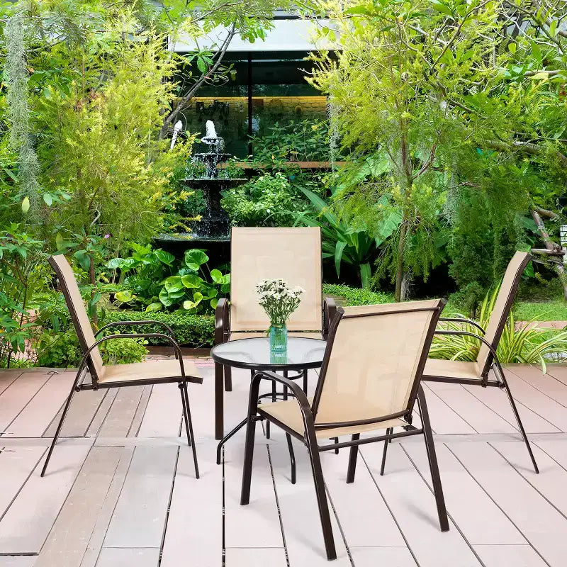 Costway Lot de 4 Chaises de Patio Jardin avec Accoudoir Marron/Beige/Gris