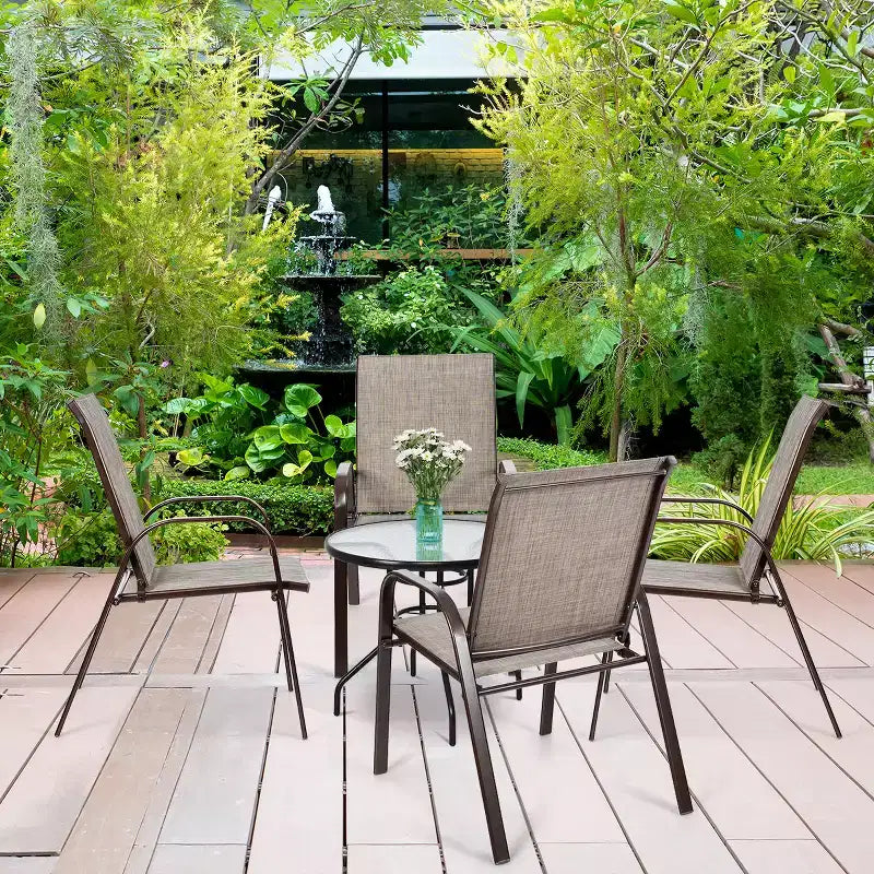 Costway Lot de 4 Chaises de Patio Jardin avec Accoudoir Marron/Beige/Gris