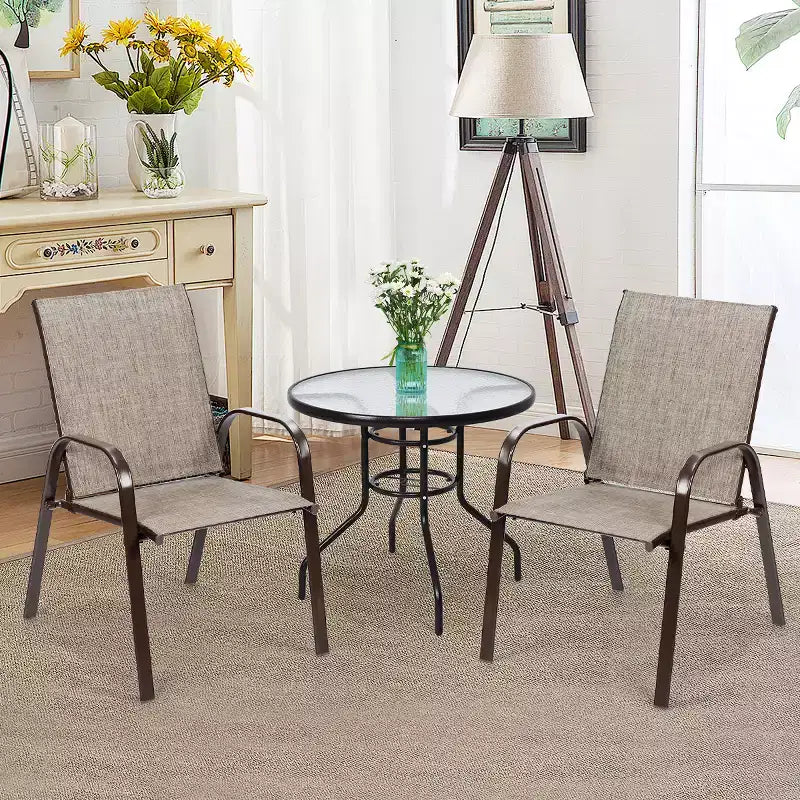 Costway Lot de 4 Chaises de Patio Jardin avec Accoudoir Marron/Beige/Gris