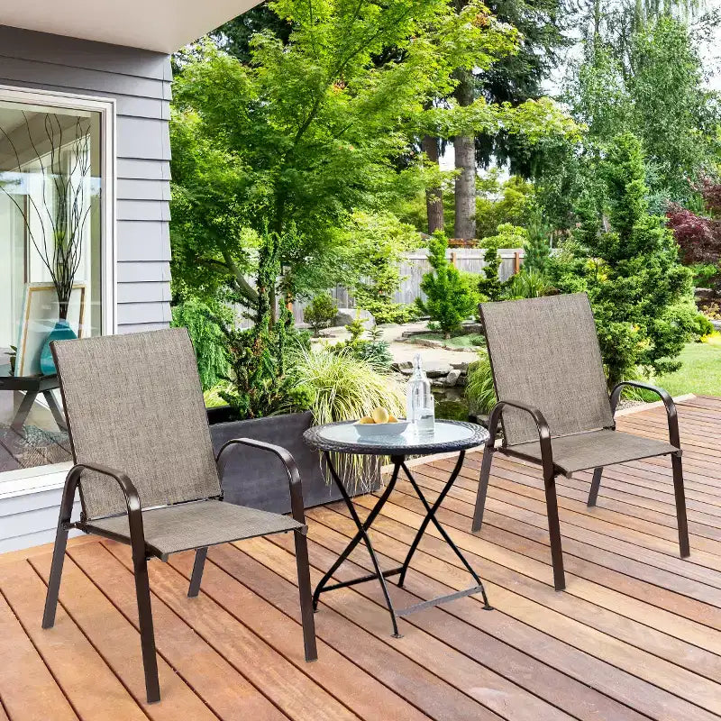 Costway Lot de 4 Chaises de Patio Jardin avec Accoudoir Marron/Beige/Gris