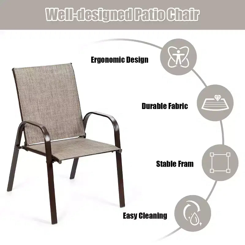 Costway Lot de 4 Chaises de Patio Jardin avec Accoudoir Marron/Beige/Gris
