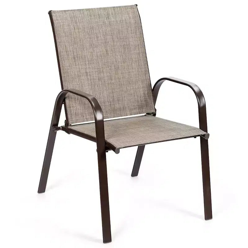 Costway Lot de 4 Chaises de Patio Jardin avec Accoudoir Marron/Beige/Gris