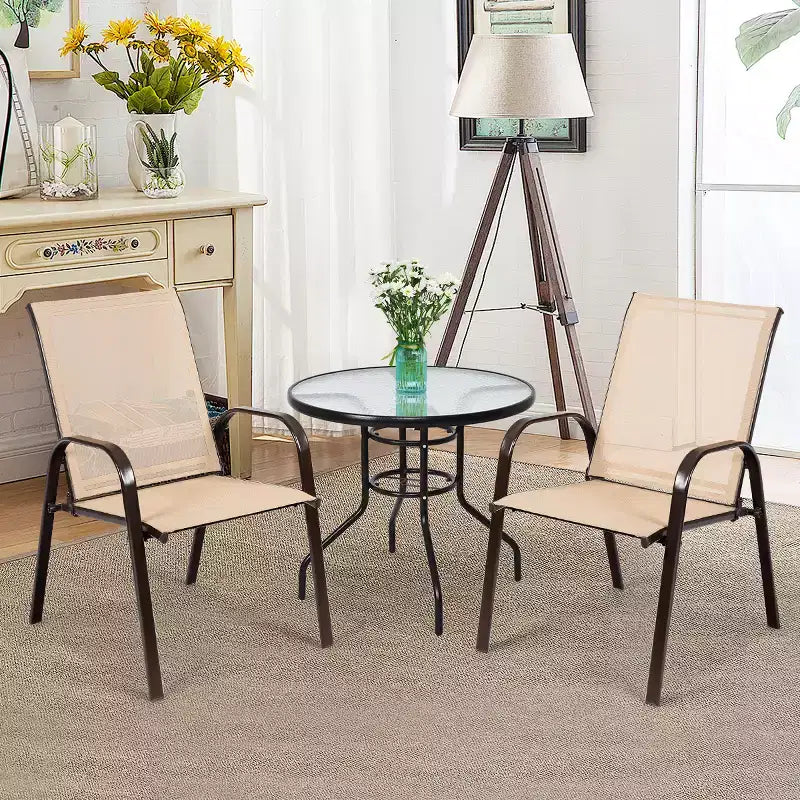 Costway Lot de 4 Chaises de Patio Jardin avec Accoudoir Marron/Beige/Gris