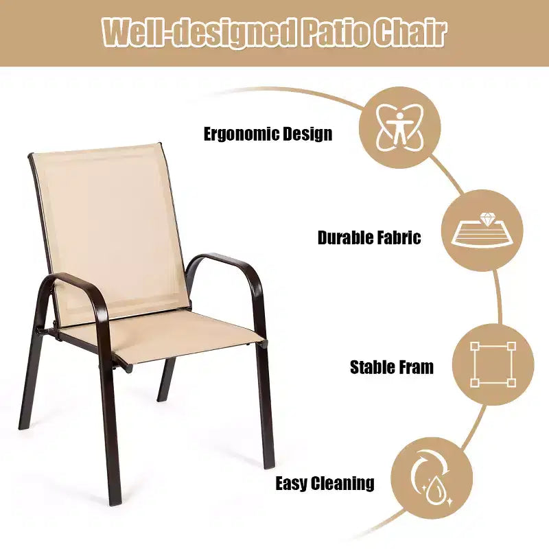 Costway Lot de 4 Chaises de Patio Jardin avec Accoudoir Marron/Beige/Gris