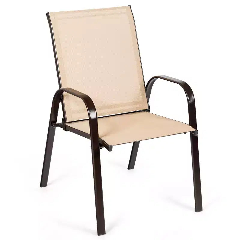 Costway Lot de 4 Chaises de Patio Jardin avec Accoudoir Marron/Beige/Gris
