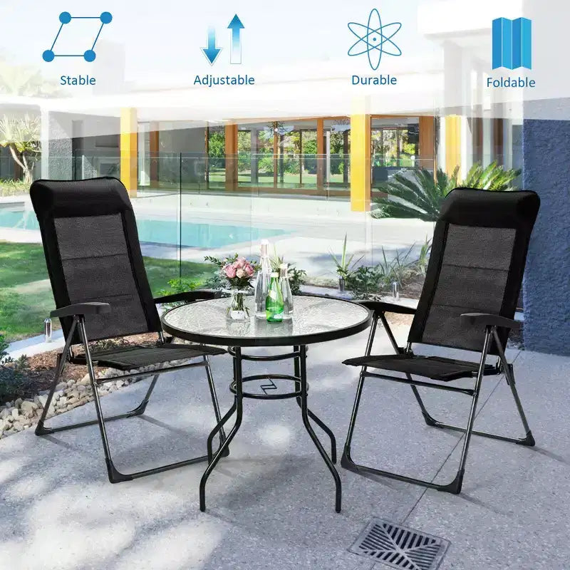 Costway Lot de 2/4 chaises pliantes de salle à manger pour patio, portables, appui-tête réglable, noires