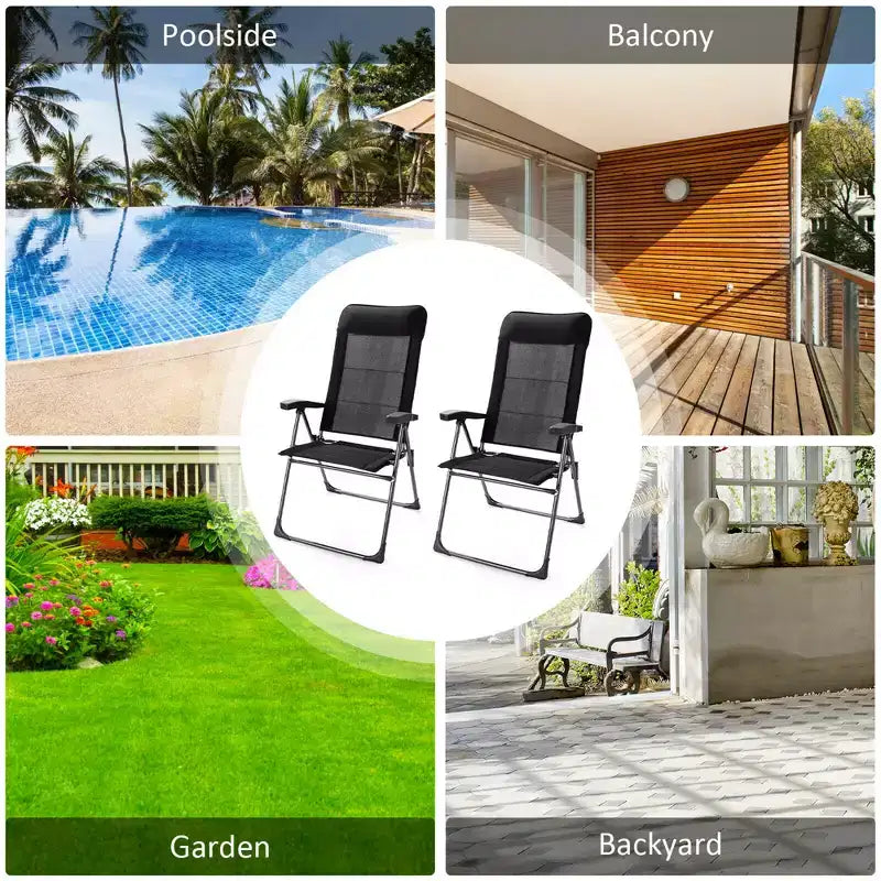 Costway Lot de 2/4 chaises pliantes de salle à manger pour patio, portables, appui-tête réglable, noires