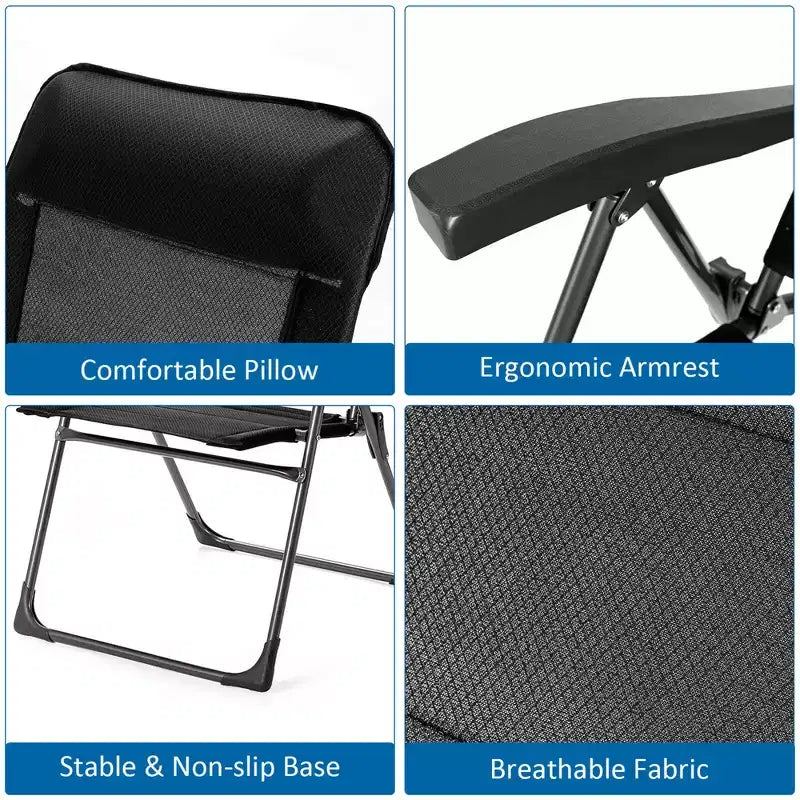 Costway Lot de 2/4 chaises pliantes de salle à manger pour patio, portables, appui-tête réglable, noires