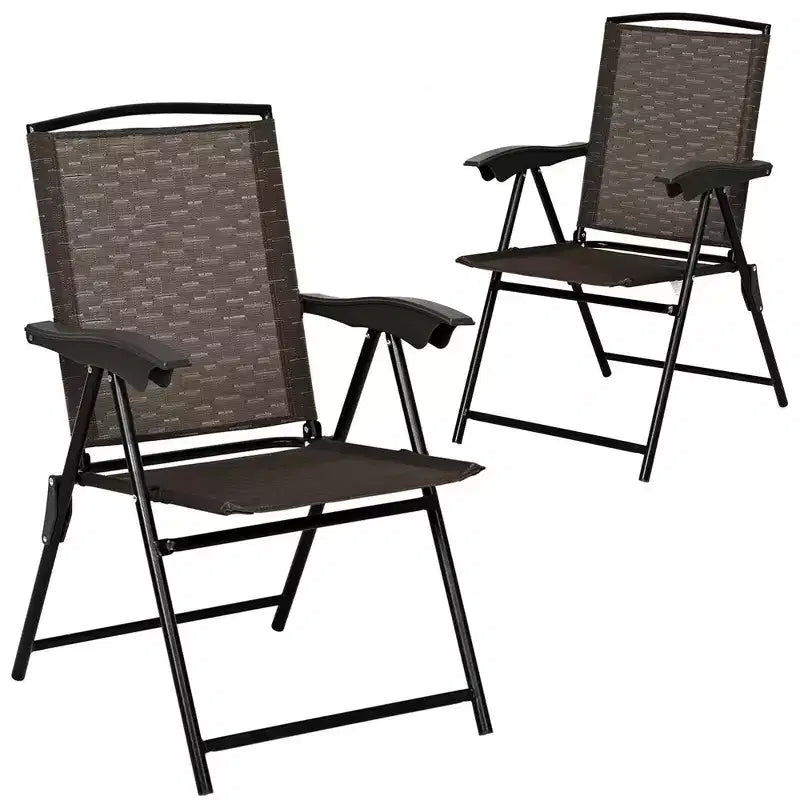 Costway 2PCS Folding Sling Chairs Steel Armrest Patio Camping W/Adjustable Back