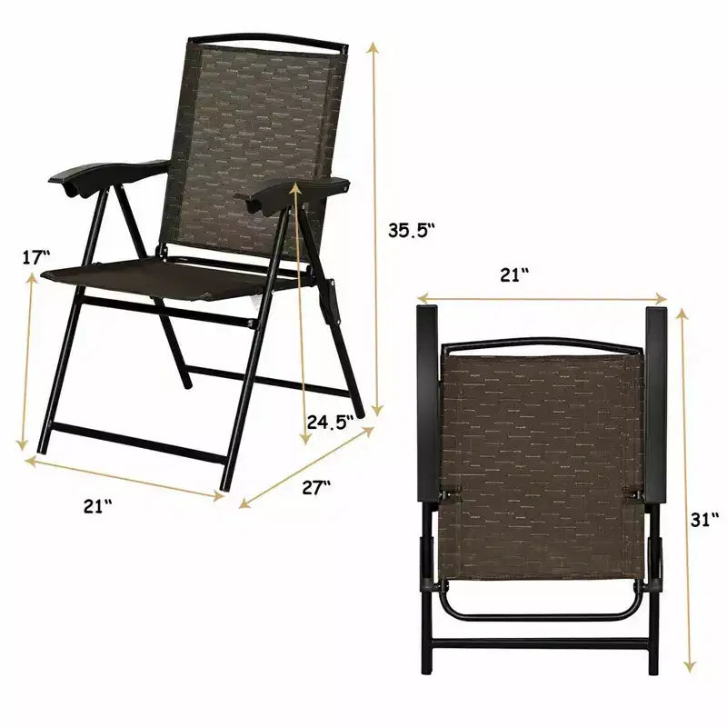 Lot de 2 chaises pliantes Costway avec accoudoirs en acier, idéales pour la terrasse et le camping, dossier réglable