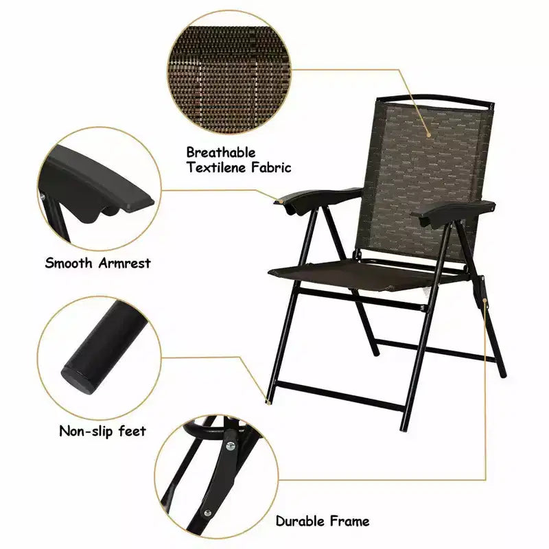Lot de 2 chaises pliantes Costway avec accoudoirs en acier, idéales pour la terrasse et le camping, dossier réglable