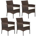 Costway Patio Rattan Arm Dining Chair Cushioned Sofa Furniture Brown