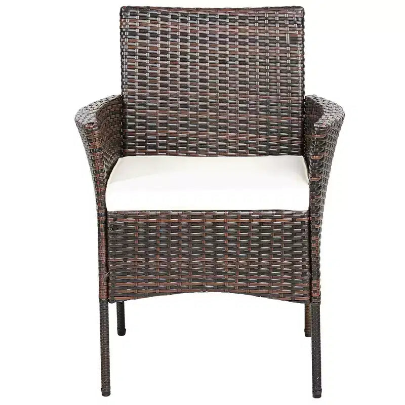 Costway Chaise de salle à manger avec accoudoirs en rotin, coussin et canapé, meubles de patio, marron