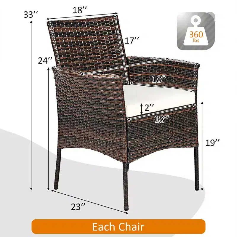 Costway Chaise de salle à manger avec accoudoirs en rotin, coussin et canapé, meubles de patio, marron