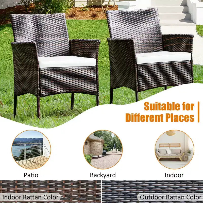 Costway Chaise de salle à manger avec accoudoirs en rotin, coussin et canapé, meubles de patio, marron