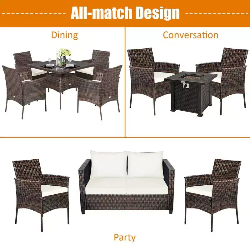Costway Chaise de salle à manger avec accoudoirs en rotin, coussin et canapé, meubles de patio, marron