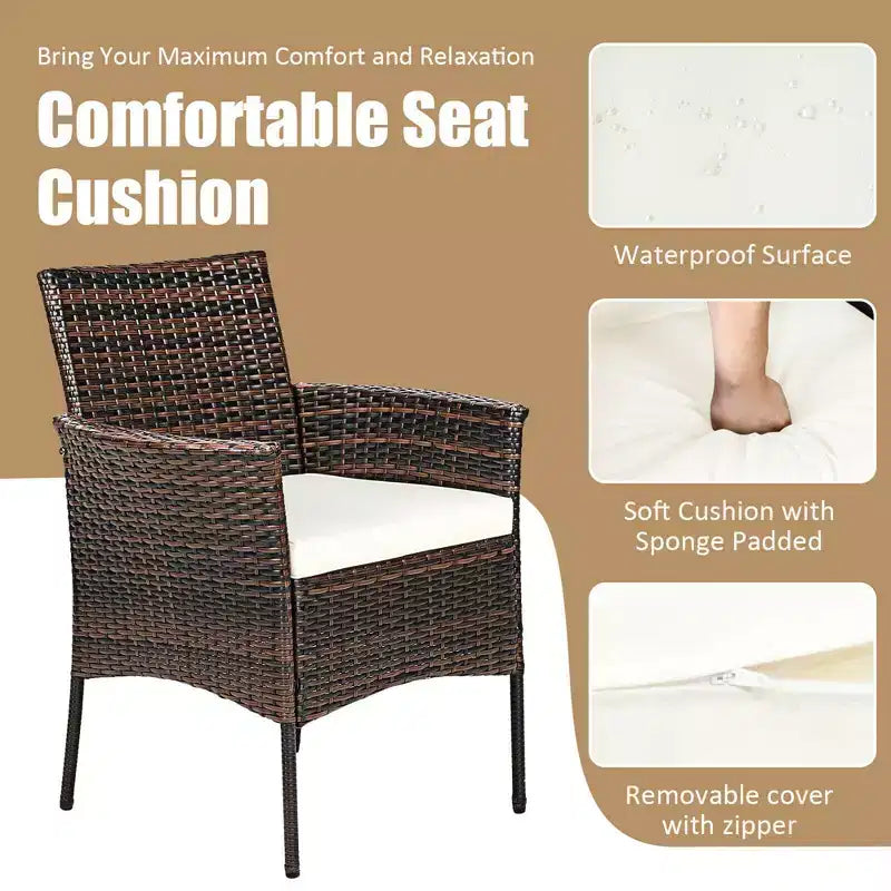 Costway Chaise de salle à manger avec accoudoirs en rotin, coussin et canapé, meubles de patio, marron