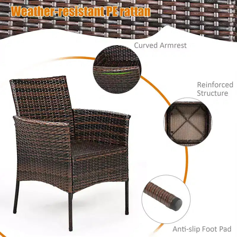 Costway Chaise de salle à manger avec accoudoirs en rotin, coussin et canapé, meubles de patio, marron