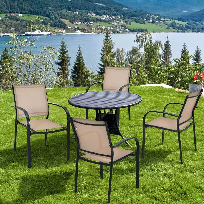 Costway Lot de 2 chaises de salle à manger empilables avec accoudoirs pour jardin, terrasse, marron