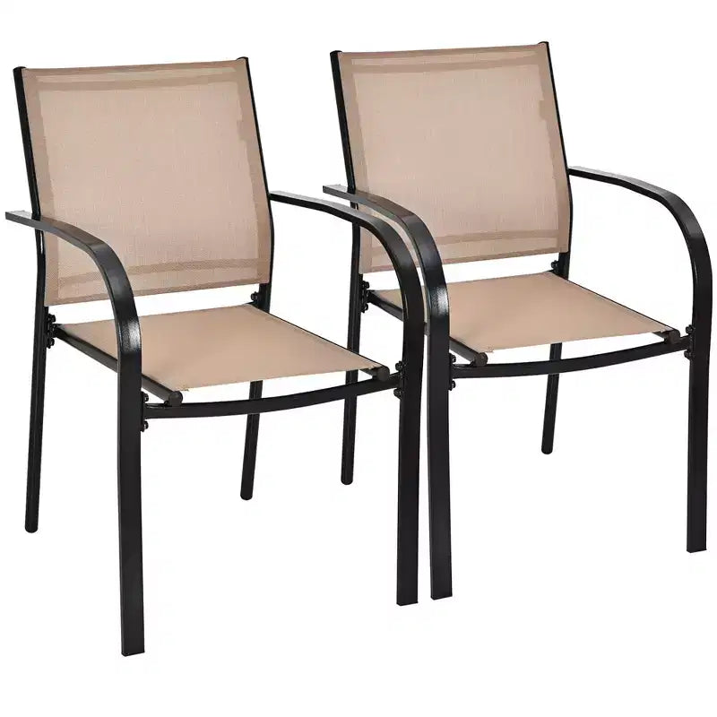Costway Lot de 2 chaises de salle à manger empilables avec accoudoirs pour jardin, terrasse, marron